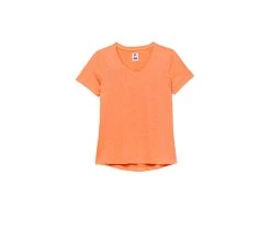 FILA Pickleball Heathered Short Sleeve V-Neck (W) (Orange)