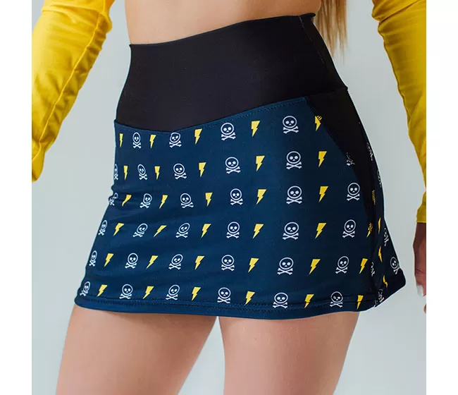 Faye+Florie Lightning Skull Print Jean Skirt (W) (Navy) 3 Faye+Florie Lightning Skull Print Jean Skirt (W) (Navy)